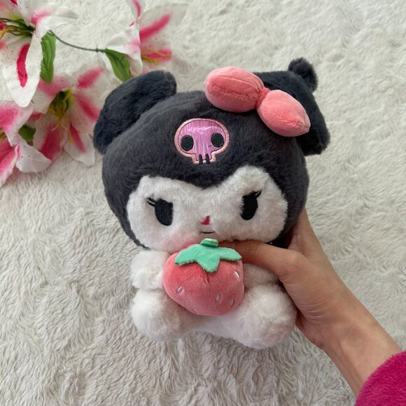 Kuromi Plushy w/Pink Strawberry 9" x 5" - Picture 2 of 10